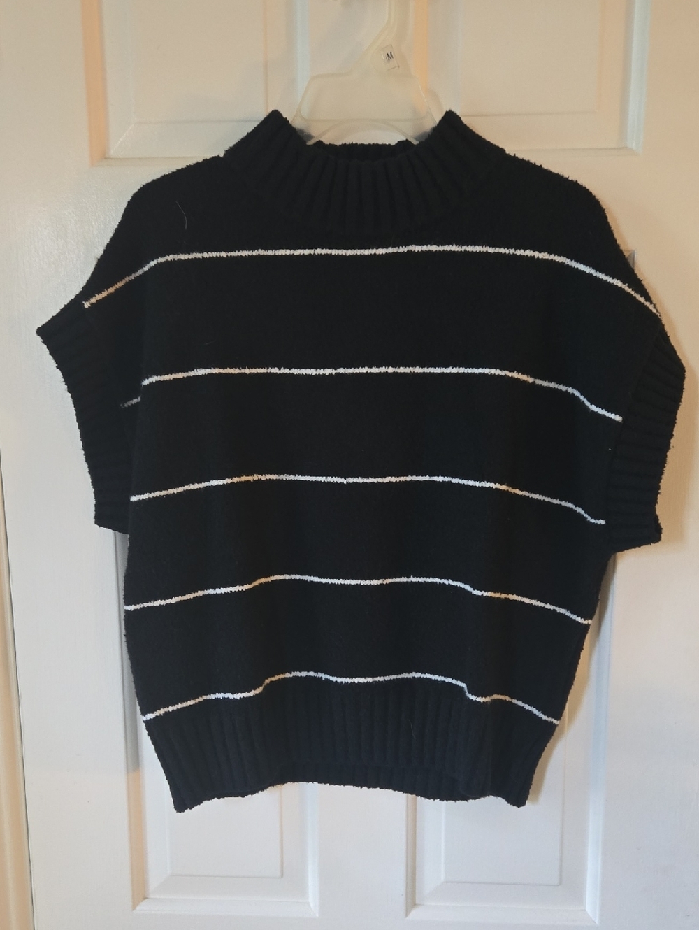 Frank And Oak Black Striped Short-Sleeve Sweater Pullover